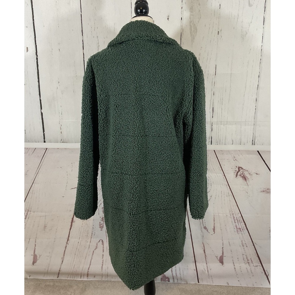 Monrow Teddy Coat Women L Green Faux Fur Sherpa Mid Length Chic Edgy Mob Wife - Picture 11 of 15